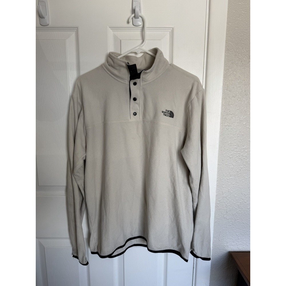 The North Face Men's Regular Beige Polyester Fleece Logo Button Mock Neck L